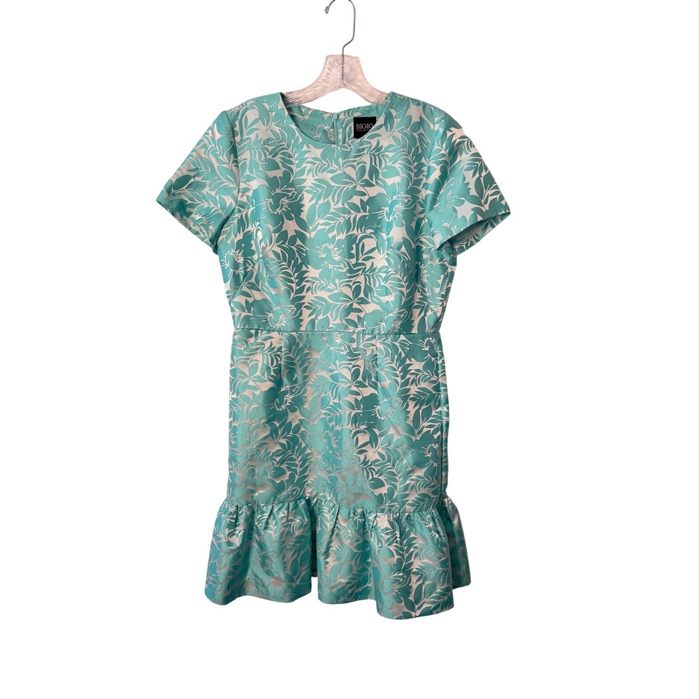 BIGIO COLLECTION Aqua Floral Preppy Jacquard Ruffle Hem Wedding Formal Dress 6